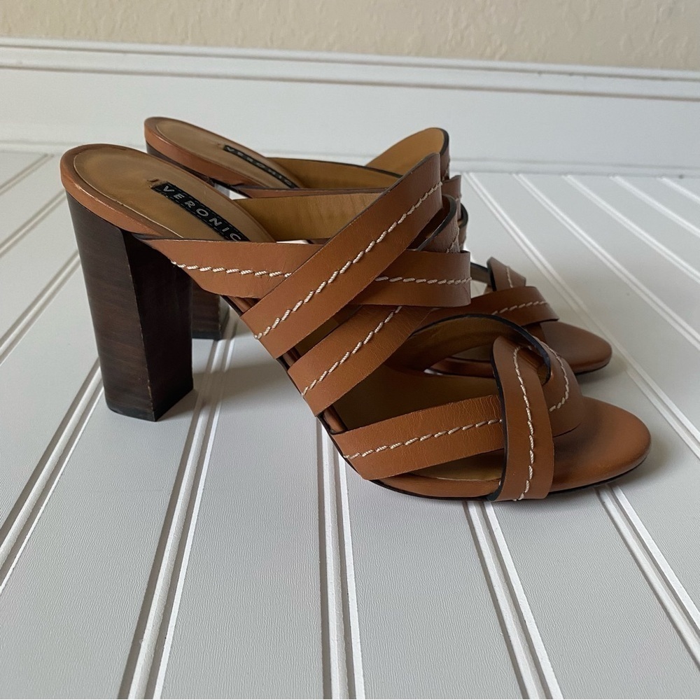 Veronica Beard | Women's Marah Vachetta Block Heel In Camello Mule Size EU 39.5